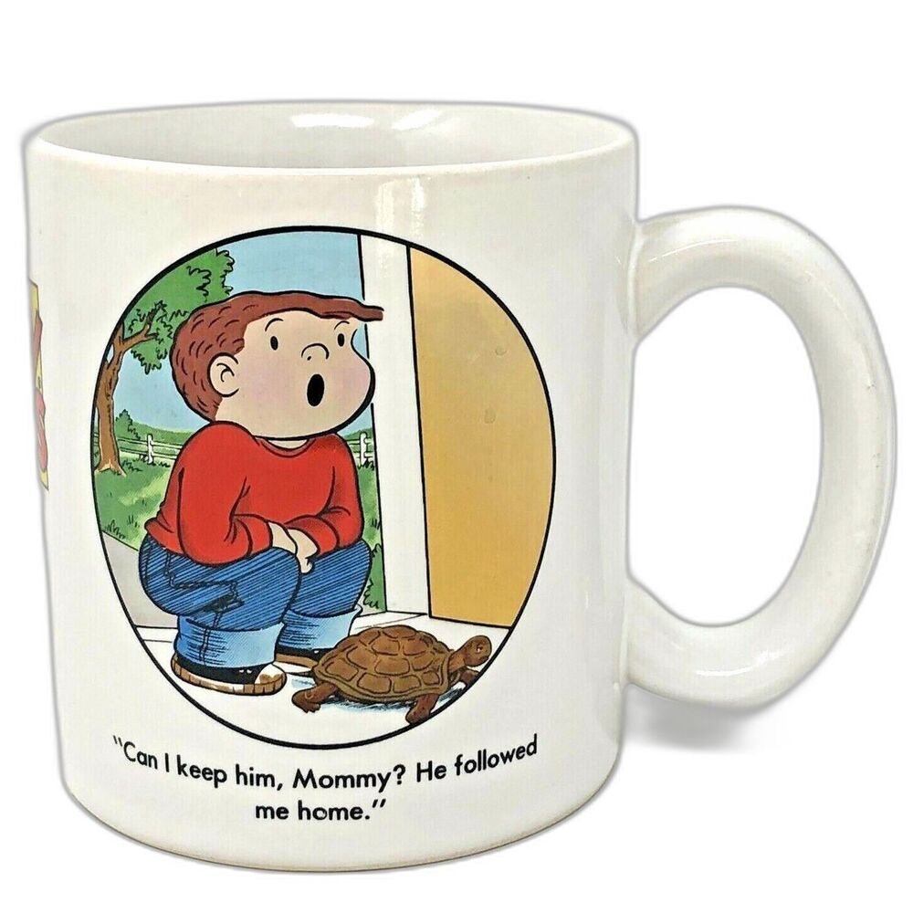 VTG 1983 Family Circus Mug Bill Keane Comics Pet Love Can We Keep Him, Mommy?